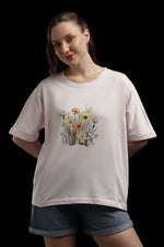 Outlaws Women Floral Print Oversized T-Shirt | Light Pink Casual Graphic Tee for Women