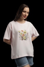 Outlaws Women Floral Print Oversized T-Shirt | Light Pink Casual Graphic Tee for Women
