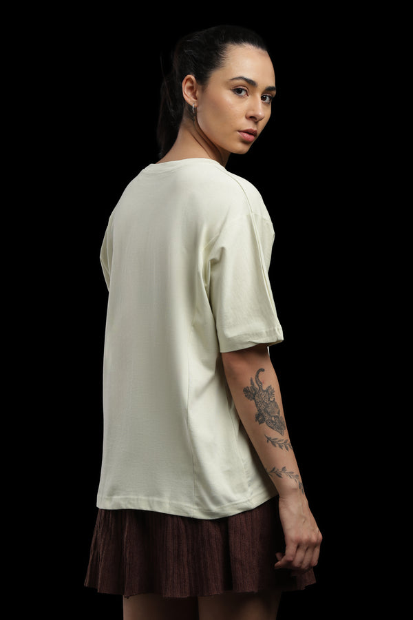 Outlaws Women Floral Print Oversized T Shirt - Off White Casual Tee