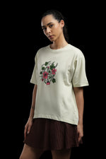 Outlaws Women Floral Print Oversized T Shirt - Off White Casual Tee