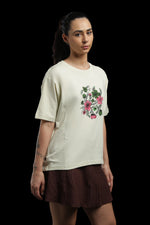 Outlaws Women Floral Print Oversized T Shirt - Off White Casual Tee