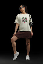 Outlaws Women Floral Print Oversized T Shirt - Off White Casual Tee