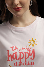 Outlaws Women Happy Thoughts Oversized T-Shirt | Pink Casual Graphic Printed Tee for Women