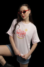 Outlaws Women Happy Thoughts Oversized T-Shirt | Pink Casual Graphic Printed Tee for Women