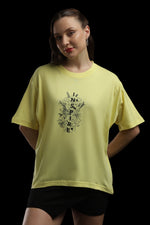 Outlaws Women Inspire Graphic Oversized T Shirt - Lemon Yellow Casual Tee