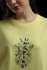 Outlaws Women Inspire Graphic Oversized T Shirt - Lemon Yellow Casual Tee