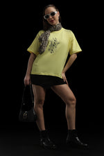 Outlaws Women Inspire Graphic Oversized T Shirt - Lemon Yellow Casual Tee