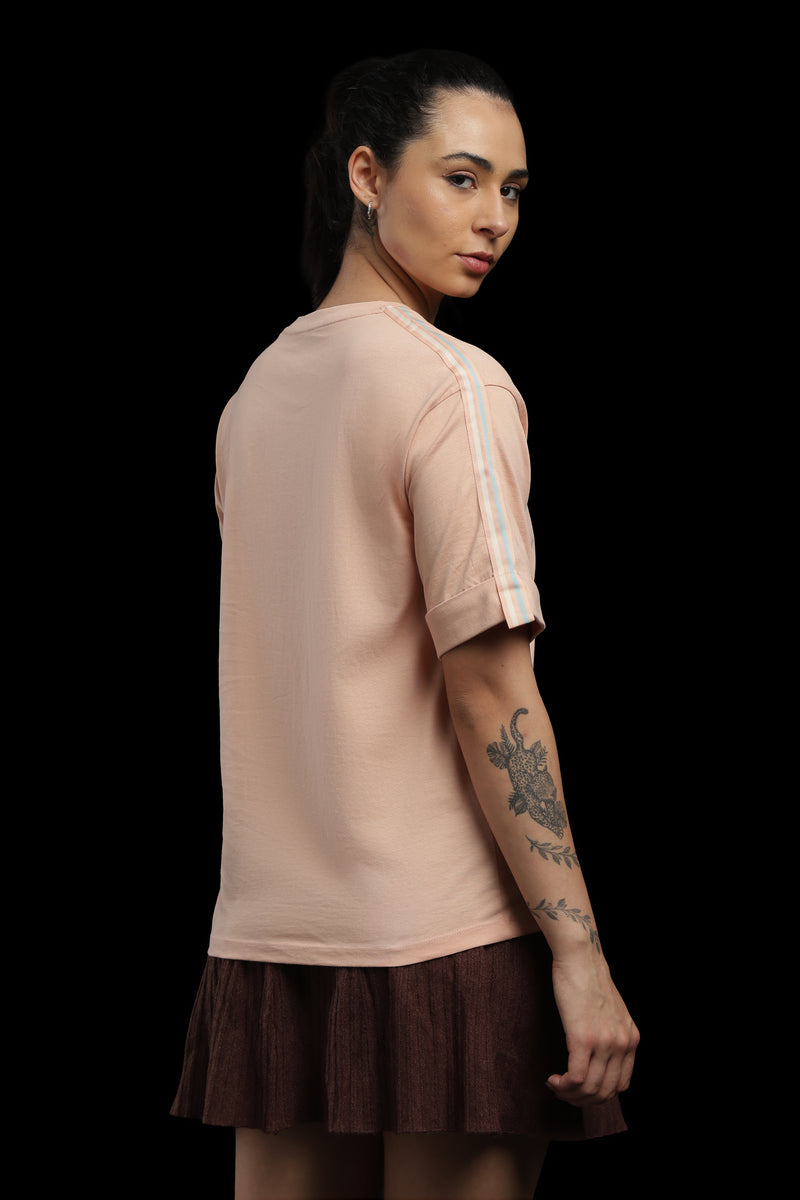Outlaws Women Life Goes On Oversized T-Shirt | Peach Casual Graphic Printed Tee for Women
