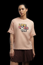 Outlaws Women Life Goes On Oversized T-Shirt | Peach Casual Graphic Printed Tee for Women
