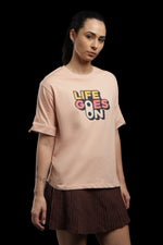 Outlaws Women Life Goes On Oversized T-Shirt | Peach Casual Graphic Printed Tee for Women