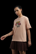 Outlaws Women Life Goes On Oversized T-Shirt | Peach Casual Graphic Printed Tee for Women