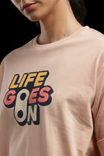 Outlaws Women Life Goes On Oversized T-Shirt | Peach Casual Graphic Printed Tee for Women