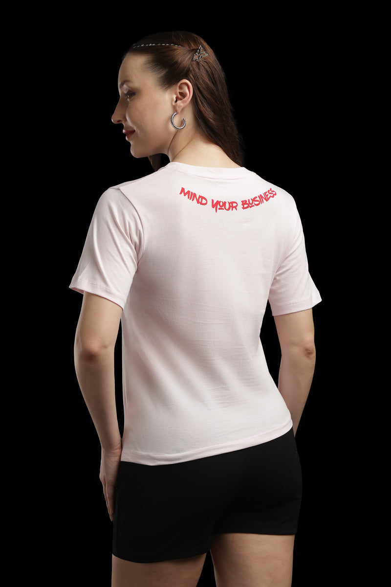 Outlaws Women Lip Print Asymmetrical T Shirt - Light Pink Casual Tee