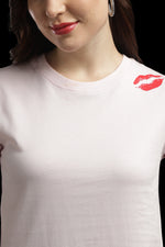 Outlaws Women Lip Print Asymmetrical T Shirt - Light Pink Casual Tee