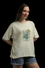 Outlaws Women Oversized Printed T Shirt - Floral Graphic Cream Cotton Tee