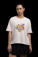 Outlaws Women Oversized Printed T Shirt - Trippy Hippie Graphic Light Pink Cotton Tee