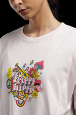 Outlaws Women Oversized Printed T Shirt - Trippy Hippie Graphic Light Pink Cotton Tee