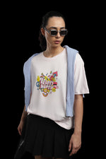 Outlaws Women Oversized Printed T Shirt - Trippy Hippie Graphic Light Pink Cotton Tee