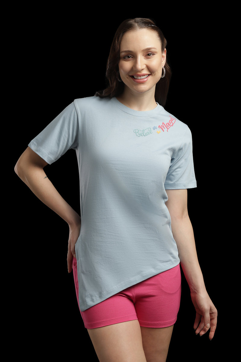 Outlaws Women Paradise Graphic T-Shirt | Sky Blue Casual Printed Tee for Women