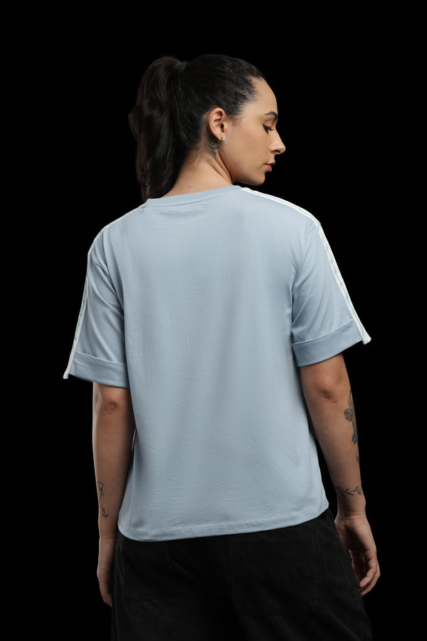 Outlaws Women Positive Energy Oversized T-Shirt | Blue Casual Graphic Printed Tee for Women
