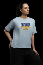 Outlaws Women Positive Energy Oversized T-Shirt | Blue Casual Graphic Printed Tee for Women
