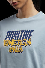 Outlaws Women Positive Energy Oversized T-Shirt | Blue Casual Graphic Printed Tee for Women