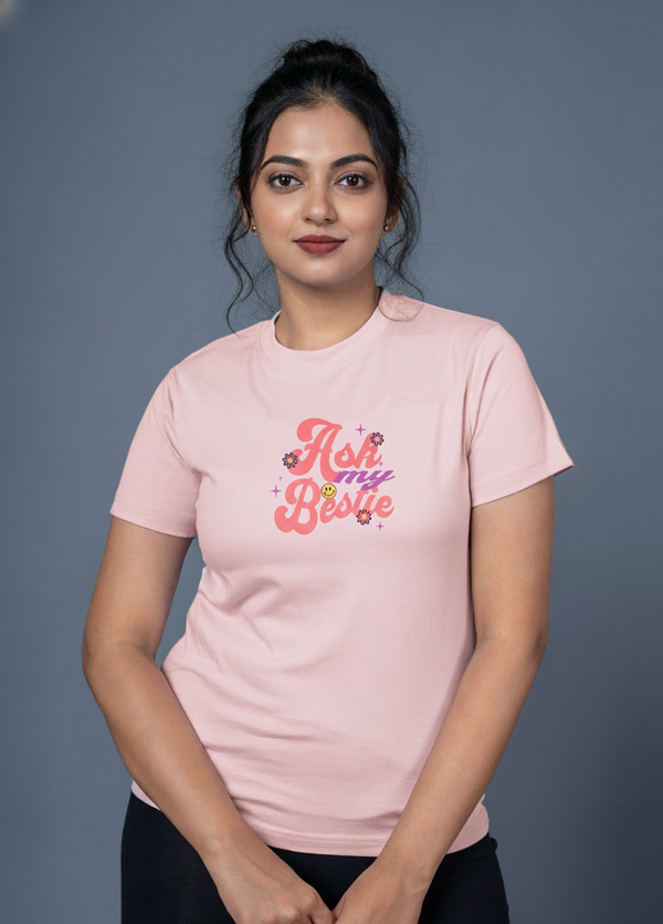 women slogan t shirt light pink ask my bestie cute design
