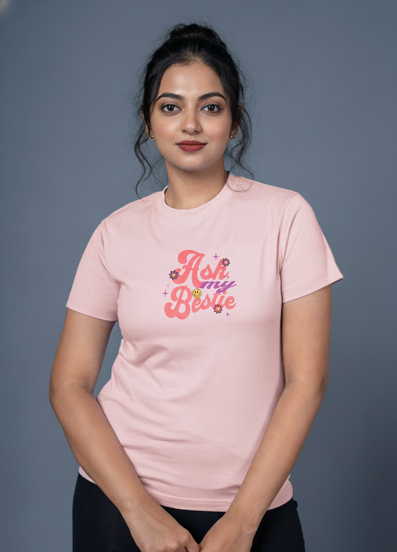 women slogan t shirt light pink ask my bestie cute design
