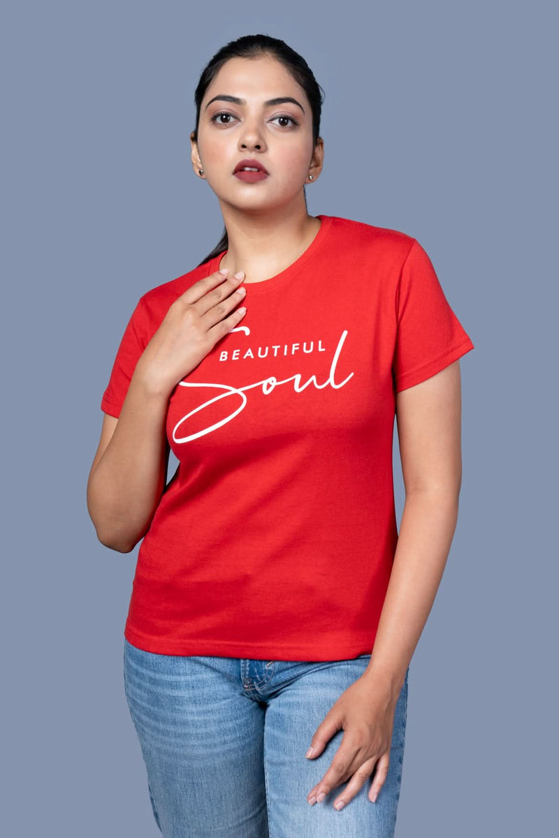 Outlaws women printed t shirt red beautiful soul graphic casual wear