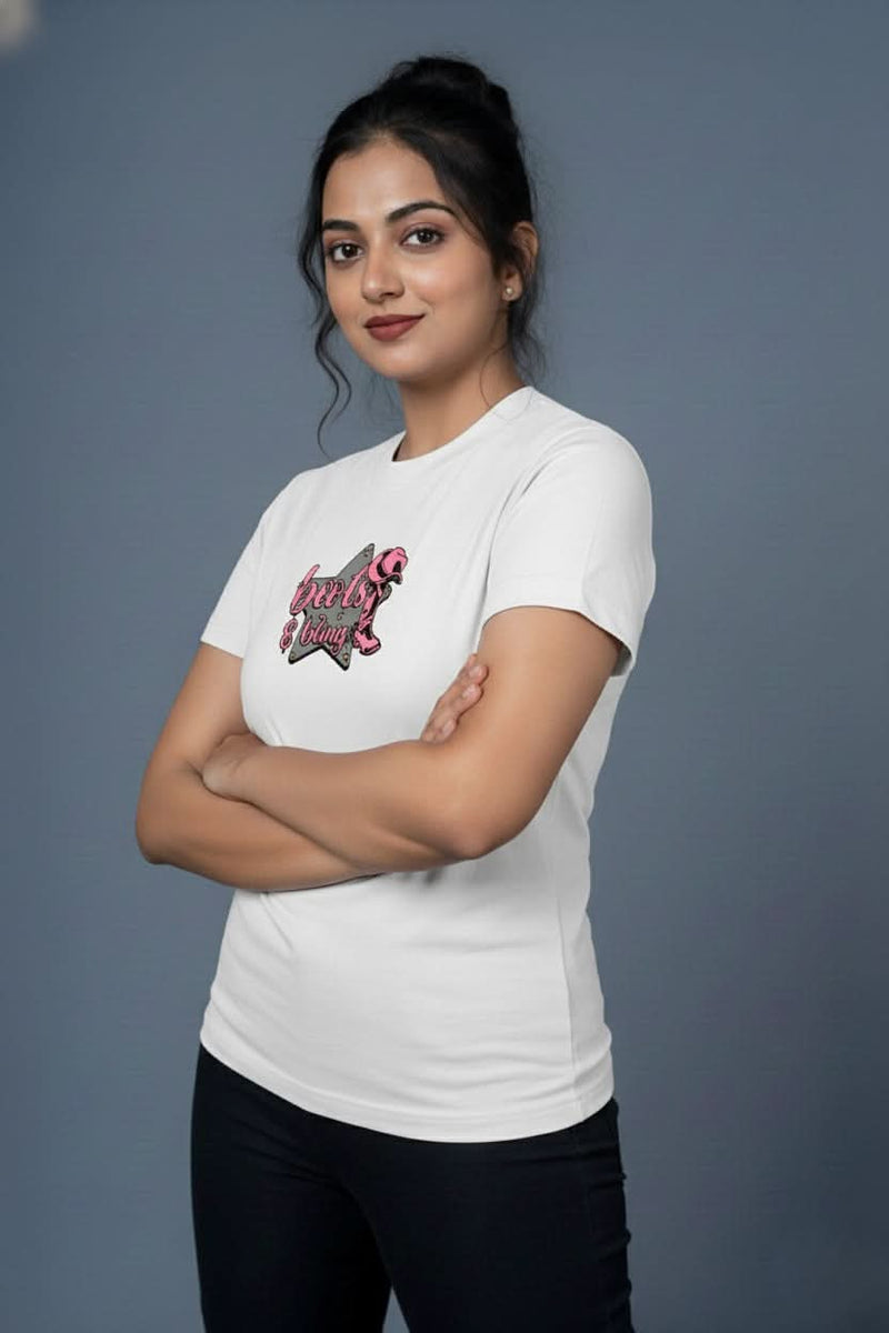 Outlaws women printed t shirt white born to shine graphic casual wear