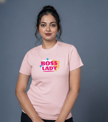Outlaws women printed t shirt light pink boss lady graphic casual wear
