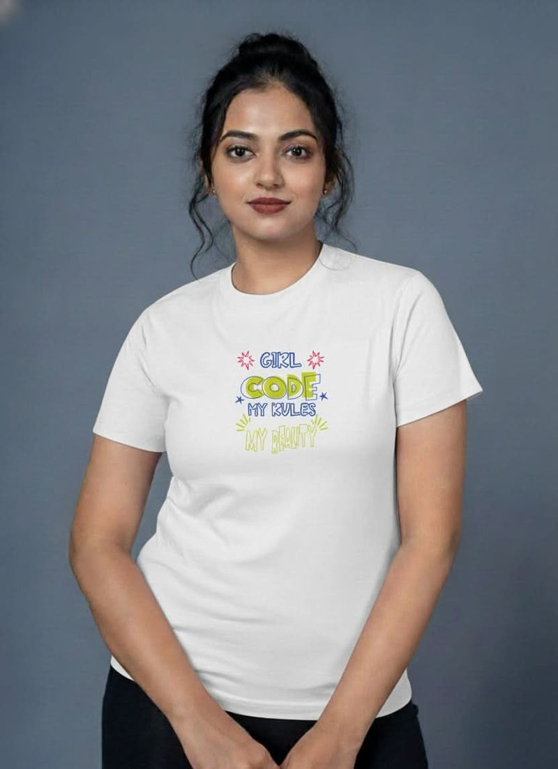 Outlaws women printed t shirt white girl code my rules graphic