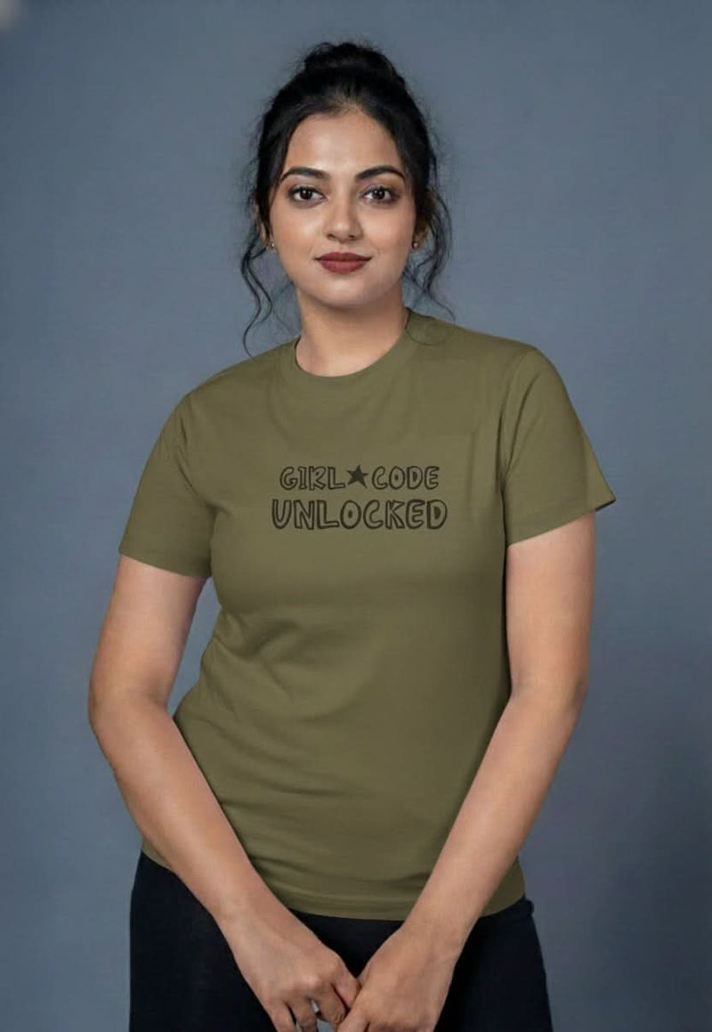Outlaws women printed t shirt olive girl code unlocked graphic casual wear
