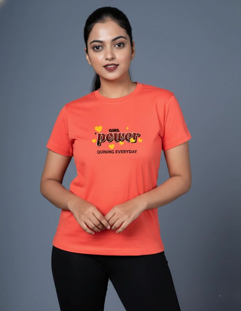 Outlaws women printed t shirt coral girl power graphic casual wear