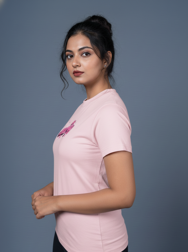 women slogan t shirt light pink good energy aesthetic design