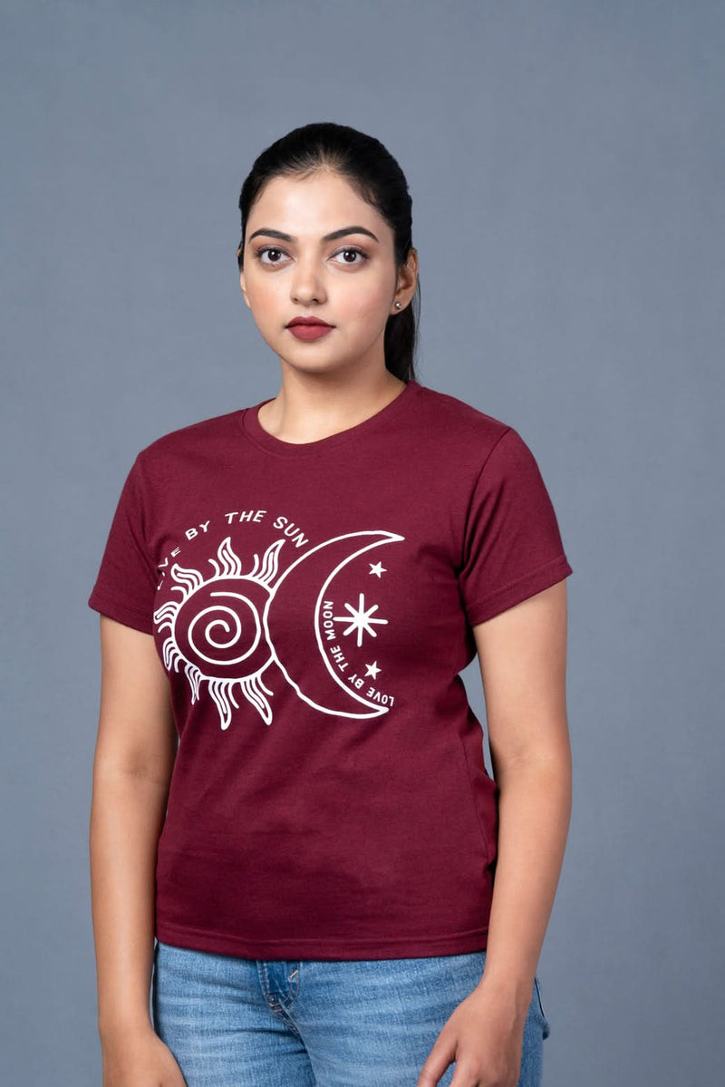 Outlaws women printed t shirt maroon graphic casual wear