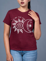 printed t shirt women maroon trendy casual style