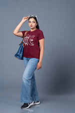 womens graphic tee maroon comfortable fit design