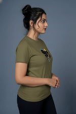 womens graphic tee olive comfortable fit design