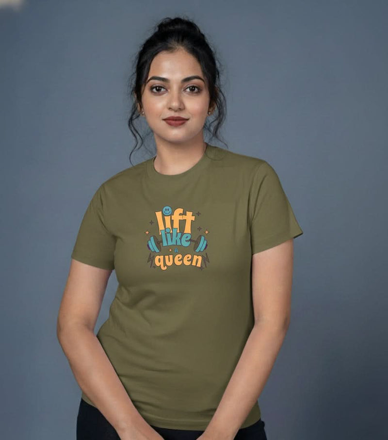 Outlaws women printed t shirt olive lift like a queen graphic casual wear