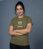 olive printed t shirt for women gym and everyday wear