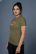 womens graphic tee olive comfortable fit design