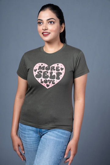 Outlaws women printed t shirt olive more self love graphic casual wear