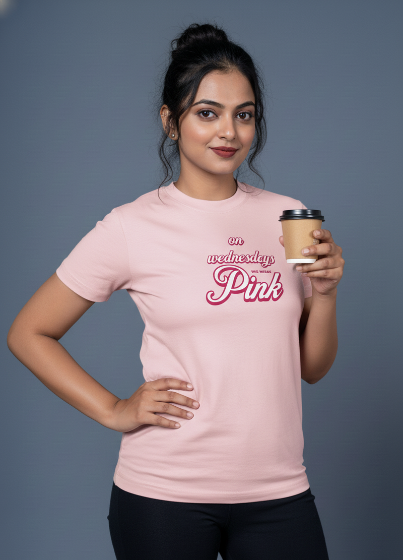 women slogan t shirt pink wednesdays wear pink trendy design