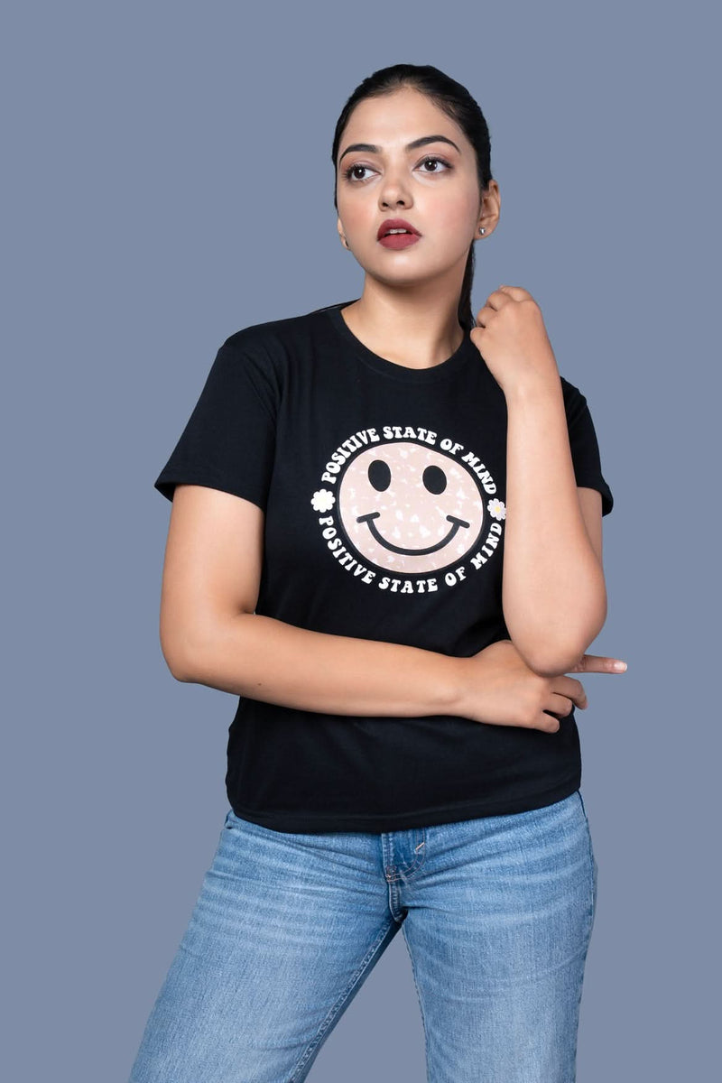 Outlaws women printed t shirt black positive state of mind graphic