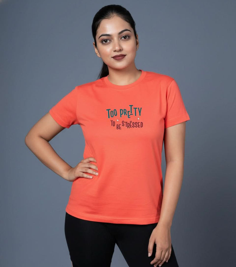 Outlaws women printed t shirt coral too pretty to be stressed graphic