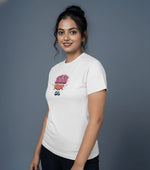women stylish t shirt white unbothered graphic design