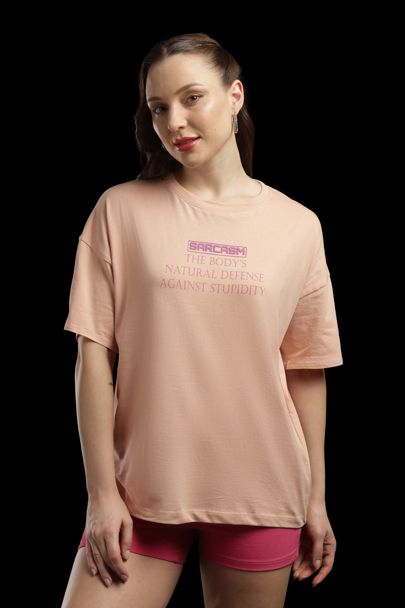 Outlaws Women Sarcasm Graphic Oversized T-Shirt | Peach Casual Printed Tee for Women