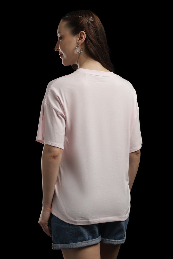 Outlaws Women Scooter Graphic Oversized T-Shirt | Pink Casual Printed Tee for Women