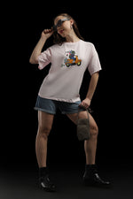 Outlaws Women Scooter Graphic Oversized T-Shirt | Pink Casual Printed Tee for Women